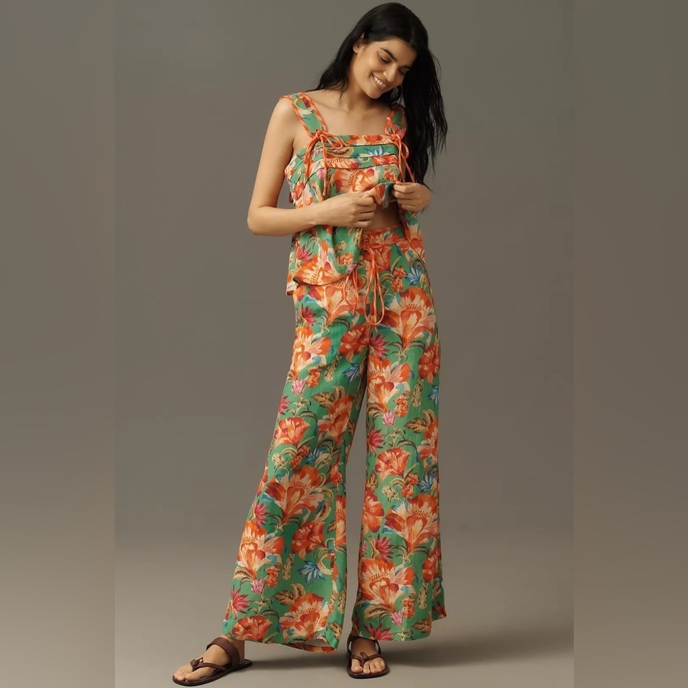 NWT! Farm Rio x Anthropologie Tie-Front Floral Pants - Multiple Sizes 🍍🎹